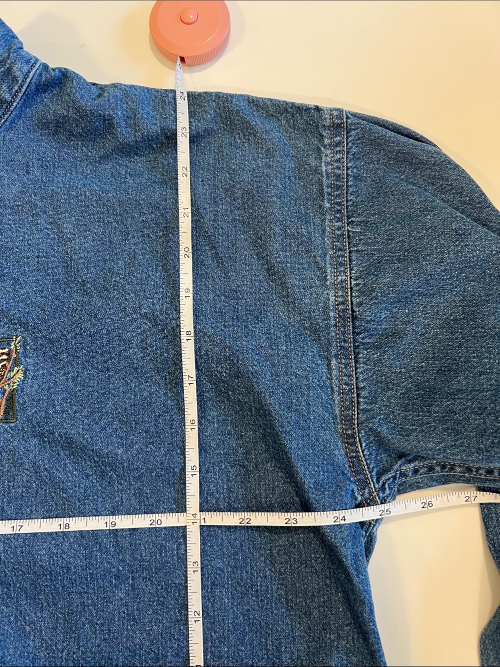 CJ Banks Light Blue Denim Pullover Embroidered Jacket, birds, xl - Picture 9 of 9